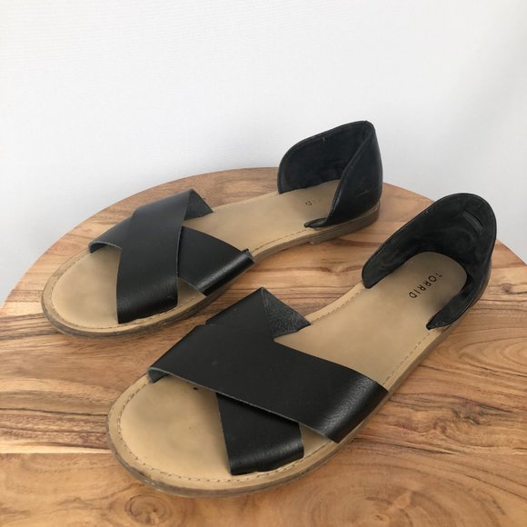 Torrid D'orsay Leather Crisscross Cross Over Slip On Sandal Open Toe Flats - 11 - Picture 2 of 10